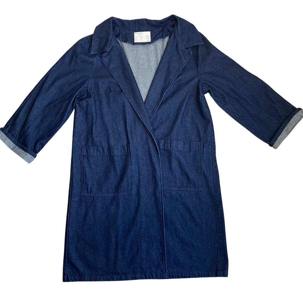 STATE the Label Dark Wash Denim Potter’s Coat Sz Large 100% Cotton - Picture 8 of 16